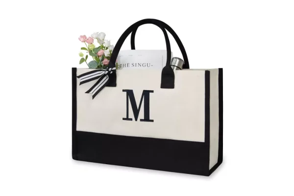 TOPDesign Embroidery Initial Canvas Tote Bag