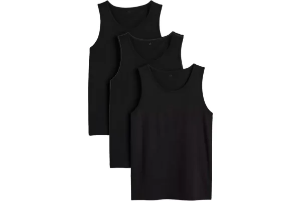 COSHAL 3 Vest Men's Black Sleeveless 100% Cotton