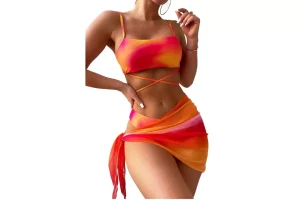 BSLVWG Women 3 Piece Bikini Sets with Skirt Halter