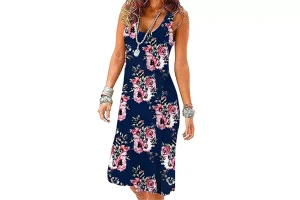 RRP £13.45 Overstock-YMING Women Sleeveless Sundress Swing Floral YMING Women Sleeveless Sundress Swing Floral