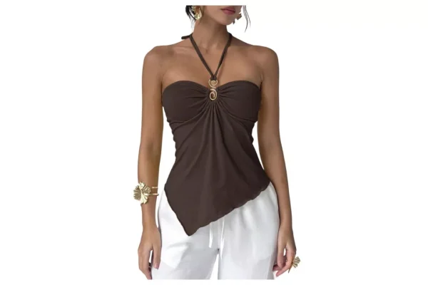 Women's Plain Gypsy Scoop Neck Elastic Waist Top
