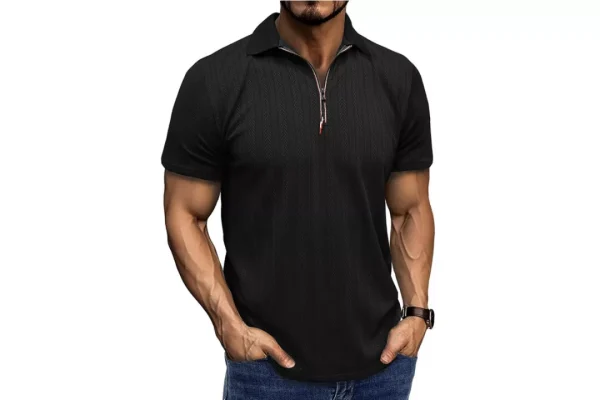 EDITCOZY Mens Polo Shirts Quarter Zip Short Sleeve