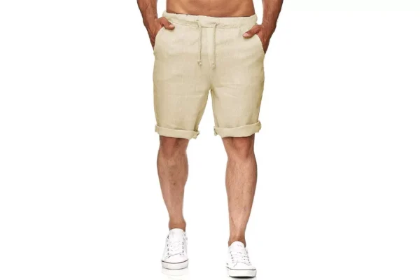 Runcati Men's Linen Shorts Bermuda Shorts with 2 Pockets,Beige,XXL
