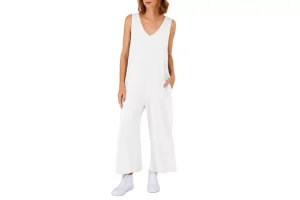 STAR FASHION Womens Sleeveless Plain V-neck Jumpsuit