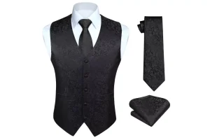 RRP £16.13 Hisdern Men's Solid Color Jacquard Waistcoat & Necktie Hisdern Men's Solid Color Jacquard Waistcoat & Necktie