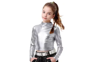 RRP £17.98 LOLANTA Girls Metallic Cropped Top Half Turtleneck LOLANTA Girls Metallic Cropped Top Half Turtleneck