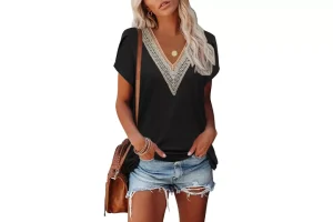 RRP £19.58 Famulily Black V Neck T Shirt Women Plus Size Famulily Black V Neck T Shirt Women Plus Size