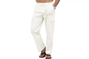Aisprts Men's Linen Trousers Loose Fit Cargo Trousers