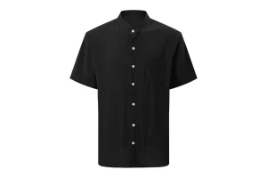 RRP £20.15 YFFUSHI Mens Grandad Collar Short Sleeve Cotton Shirt YFFUSHI Mens Grandad Collar Short Sleeve Cotton Shirt