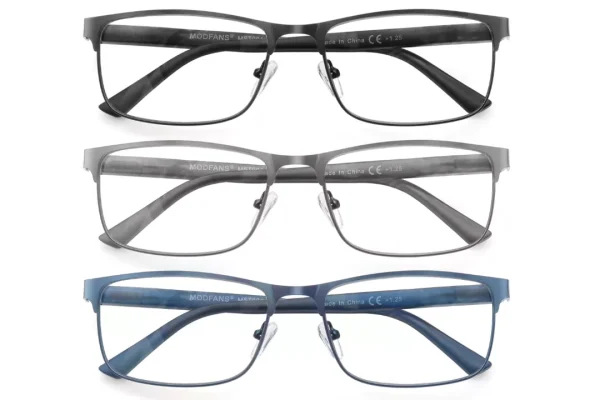 MODFANS 3 Pack Reading Glasses Men Blue Light Blocking