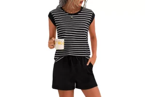 RRP £20.39 Marvmys Women's Short Sleeve Pyjama Set Soft Cotton Marvmys Women's Short Sleeve Pyjama Set Soft Cotton