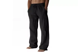 Puimentiua Mens Linen Trousers Casual Loose Fit Elasticated