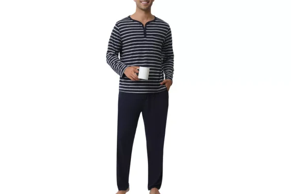 Yukiuiny Men s Long Sleeve Pyjama Sets for Autumn