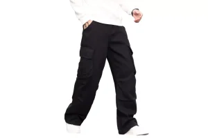 Zewool Mens Casual Wide Leg Denim Cargo Pants Mid Weight