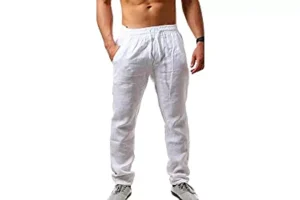 Sprifloral Men's Linen Casual Pants Drawstring Lightweight
