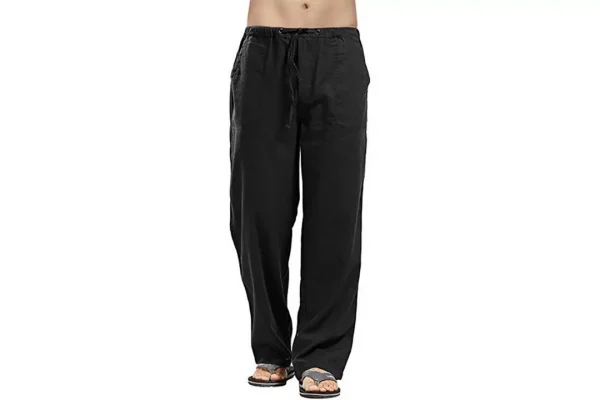 VANVENE Men's Linen Trousers Lightweight Loose Solid