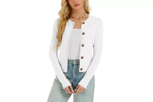 Enjyam Women's Crochet Knit Button Cardigan Long Sleeve