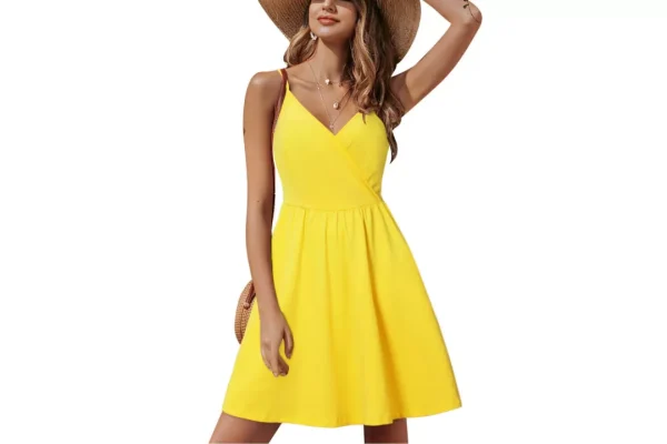 STYLEWORD Women's V Neck Spaghetti Strap Summer Dress