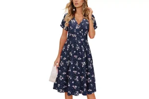 RRP £28.15 VOTEPRETTY Women's Summer Dress Short Sleeve Midi Dresses VOTEPRETTY Women's Summer Dress Short Sleeve Midi Dresses