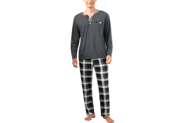 Yukiuiny Men s Long Sleeve Pyjama Sets for Autumn