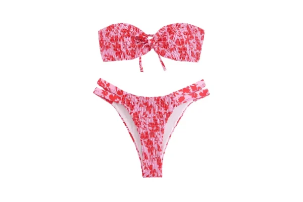 GORGLITTER Women's Strapless Bikini Set Floral Bandeau