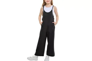 Rolanko Girls Jumpsuit Adjustable Spaghetti Strap Loose Overalls Rompers