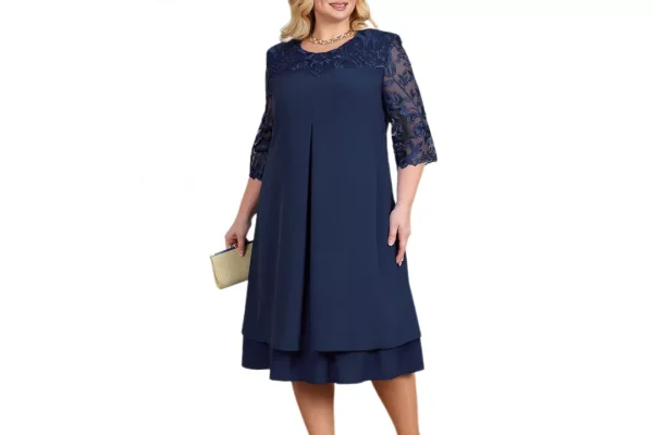 OBEEII Women's Plus Size Chiffon Dress Half Sleeve