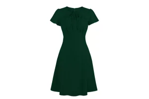 RRP £36.72 Wellwits Women's Ruched Bow Tie A Line 40s Vintage Formal Work Dress Green 4XL Wellwits Women's Ruched Bow Tie A Line 40s Vintage Formal Work Dress Green 4XL