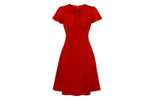 RRP £36.72 Wellwits Women's Ruched Bow Tie A Line 40s Vintage Formal Work Dress Red M Wellwits Women's Ruched Bow Tie A Line 40s Vintage Formal Work Dress Red M