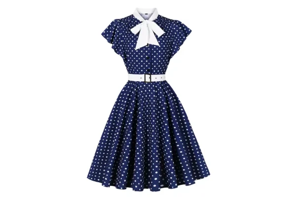 Wellwits Women's Ruffle Sleeves Bow Tie Polka Dots