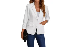 MINTLIMIT Women Blazer Linen Feel Long Sleeve Work