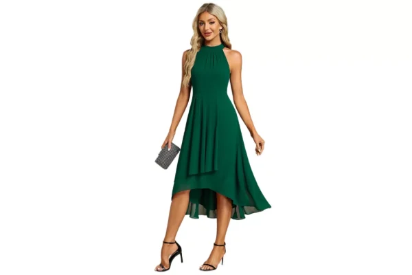 Ever-Pretty Midi Halter Neck Chiffon Wedding Guest