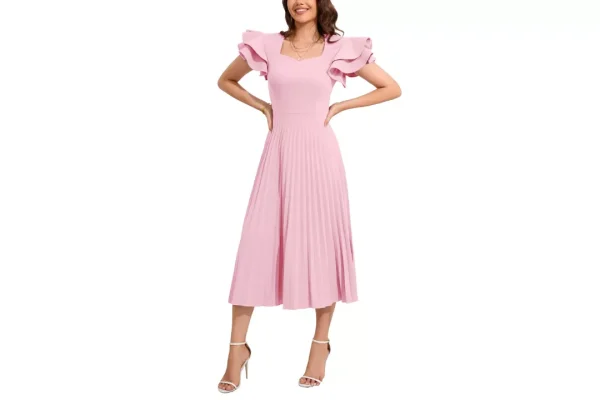 VERWIN Short Sleeve Square Neck Women's Maxi Dress