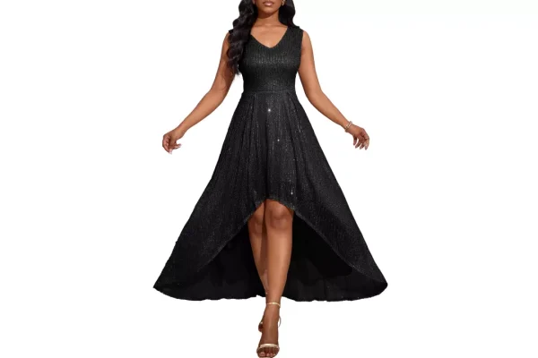 VERWIN Women's Sequins Maxi Dress - V Neck