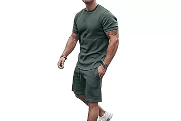 Men Tracksuit Sets Short Set Crew Neckline Suits Gym