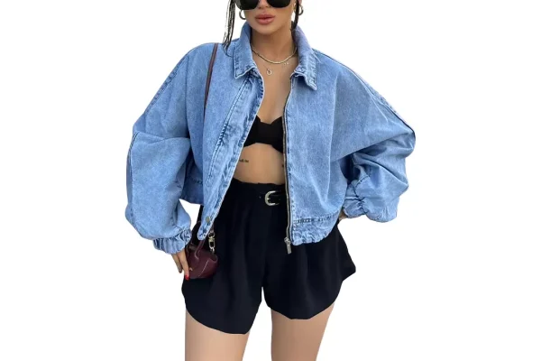 Fengbay Women's Denim Jackets Casual Oversized Cropped