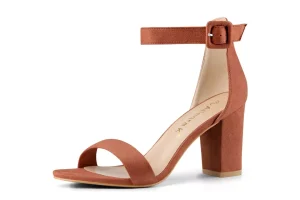 RRP £50.22 Allegra K Woman Chunky High Heel Ankle Buckle Strap Sandals Brown 5.5 UK Allegra K Woman Chunky High Heel Ankle Buckle Strap Sandals Brown 5.5 UK