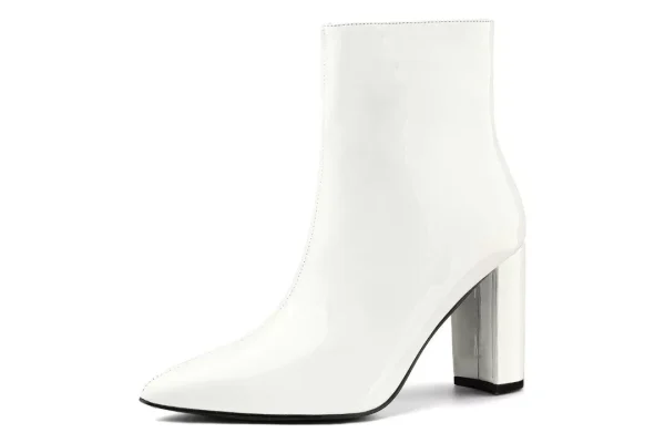 Allegra K Women's Chunky Heel Pointed Toe Zip Ankle