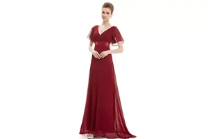 Ever-Pretty Glamorous Double V-Neck Ruffles Padded Evening Dress, 12, Burgundy