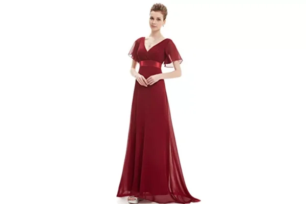 Ever-Pretty Glamorous Double V-Neck Ruffles Padded Evening Dress, 12, Burgundy